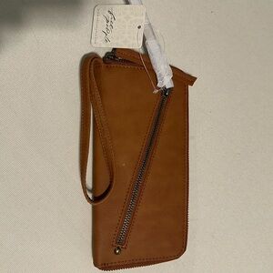NWT Free People Vegan Brown Leather Wristlet